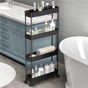 Slim Rolling Storage Cart 4 Tier Organizer for Bathroom Kitchen Laundry Office